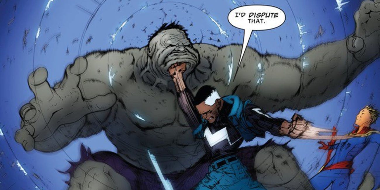 blue marvel punches the hulk
